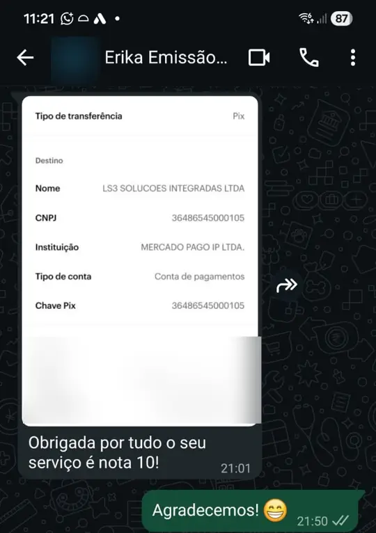 Conversa real com cliente no WhatsApp