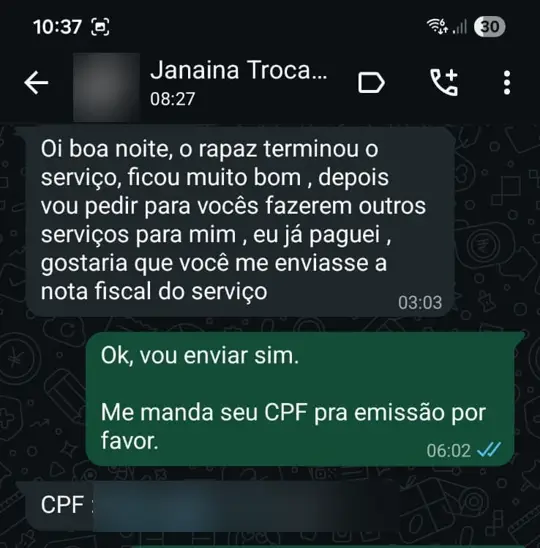 Conversa real com cliente no WhatsApp