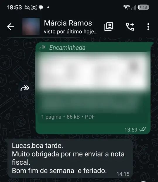 Conversa real com cliente no WhatsApp